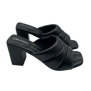 Lisa Vicky Black Padded Square Toe Block Heel Mules Womens 7 Funky Formal Unique